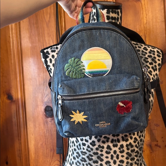 Coach Charlie Mini Denim backpack W/Blue Hawaii PATCHES Limited Edition EUC - Picture 11 of 14